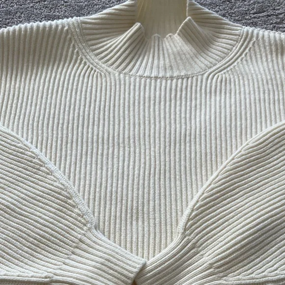 NWT Anthropologie Maeve Ivory Rib Knit Sweater, Mock Neck, Balloon Sleeves,Small - Picture 15 of 15